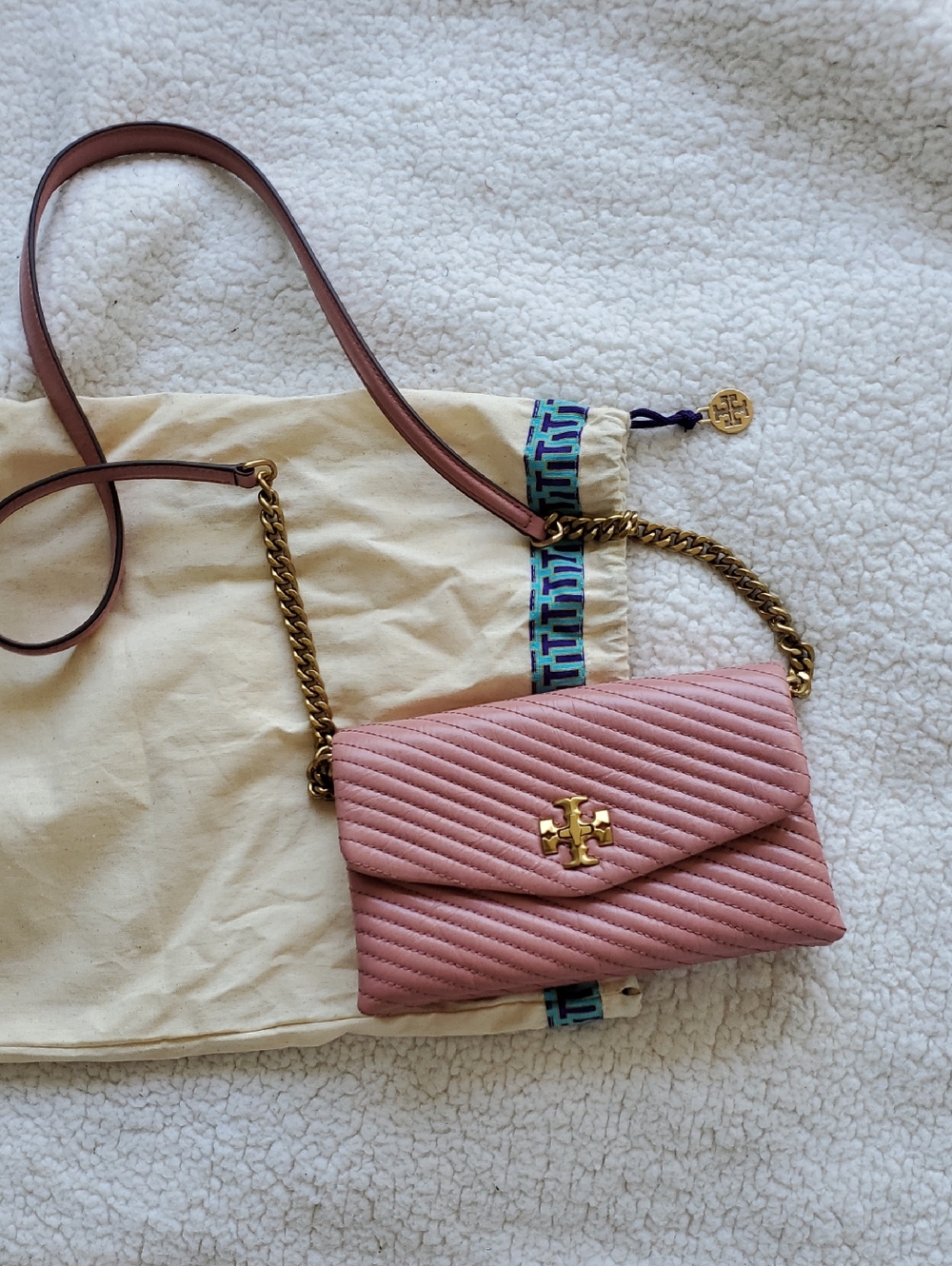 Tory Burch Dusty Pink Quilted Leather Chain Crossbody